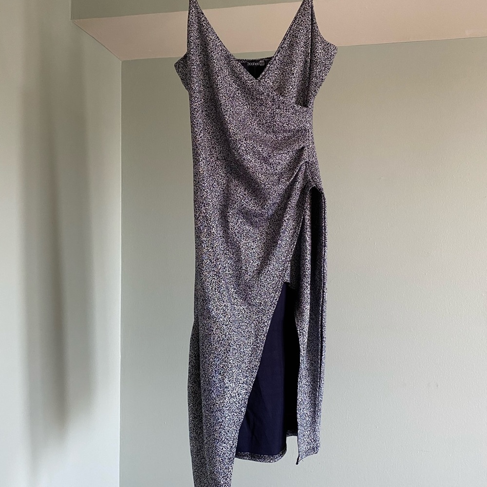 Navy Blue and silver asymmetrical Dress